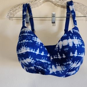 Cacique Lane Bryant Lightly Lined T-Shirt No Wire Bra 40DDD Blue Tie Dye
